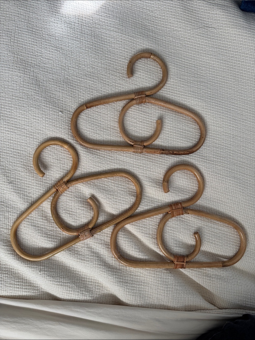 Set of 3 Rattan Scarf or children Hangers - Natural Tan